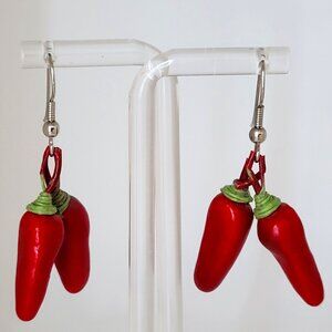 Vintage Red Chili Pepper Earrings 1 3/8"